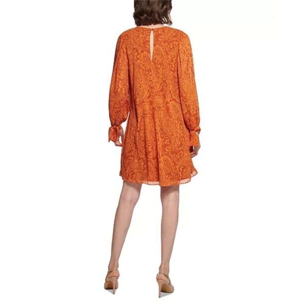 Calvin Klein Orange Metallic Paisley
Long Sleeve Dress Flowy Tie Cuff Size 8 - Picture 2 of 5